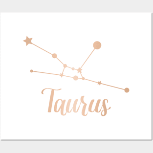 Taurus Zodiac Constellation in Rose Gold Posters and Art